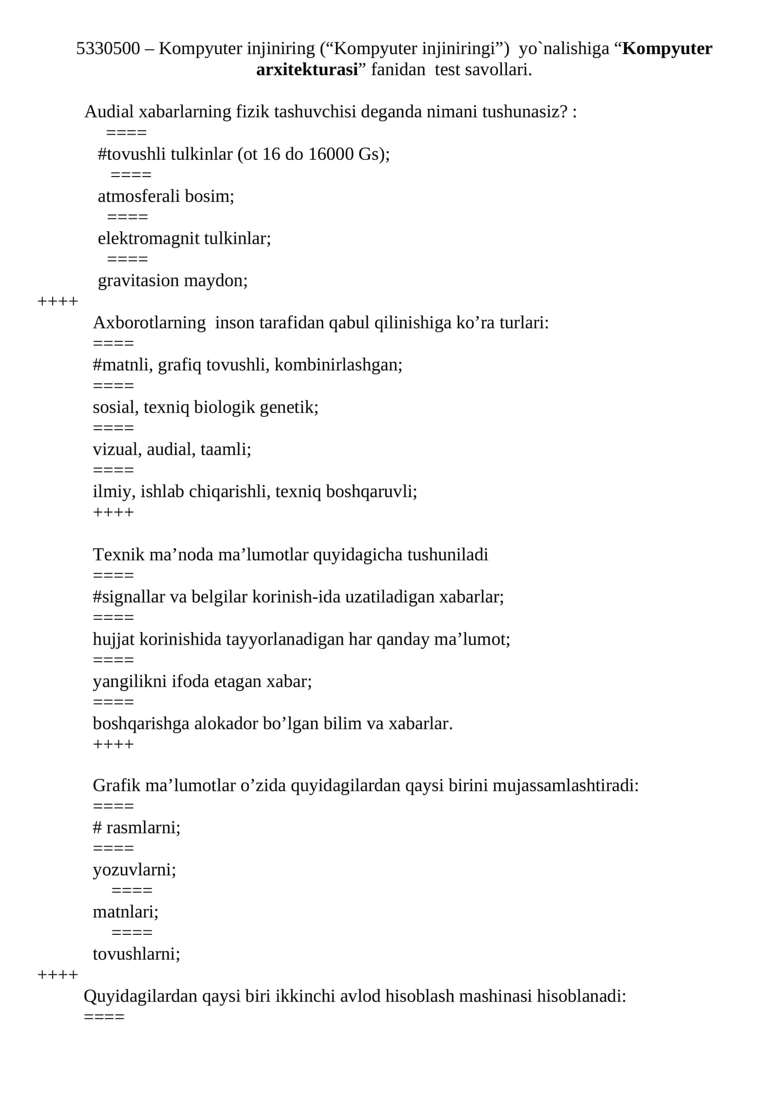 Kompyuter injiniringi fanidan test savollari 1