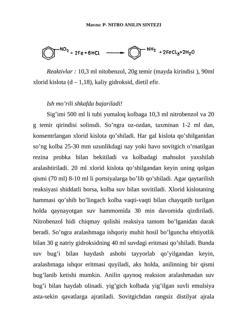 P- NITRO ANILIN SINTEZI 1