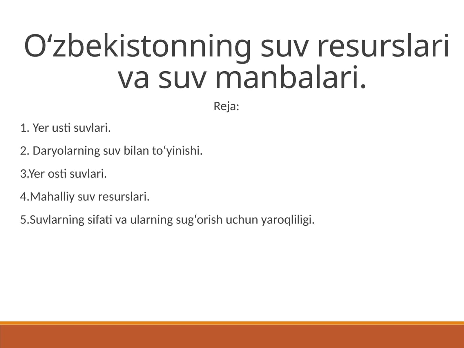 O‘zbekistonning suv resurslari va suv manbalari 1
