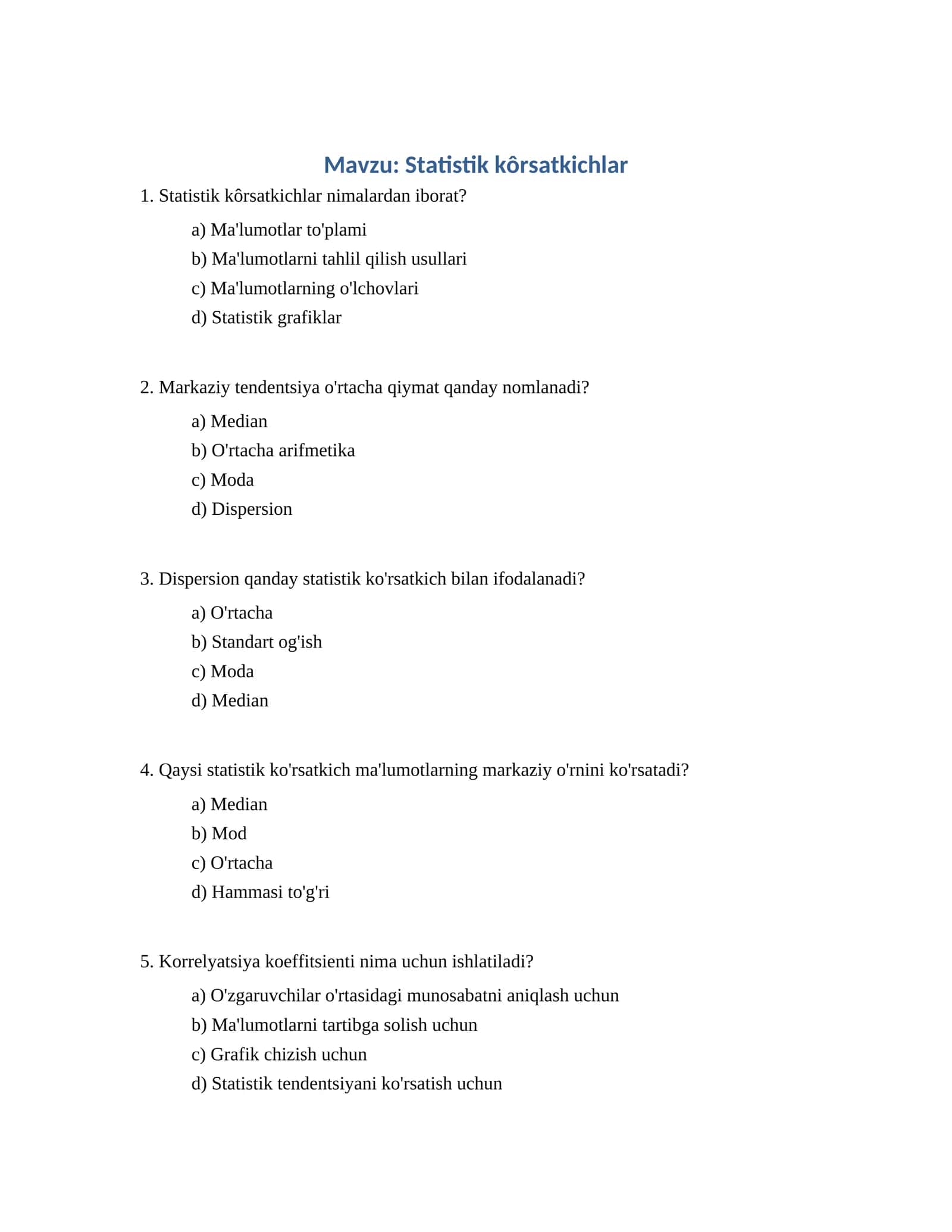 Statistik kôrsatkichlar 1