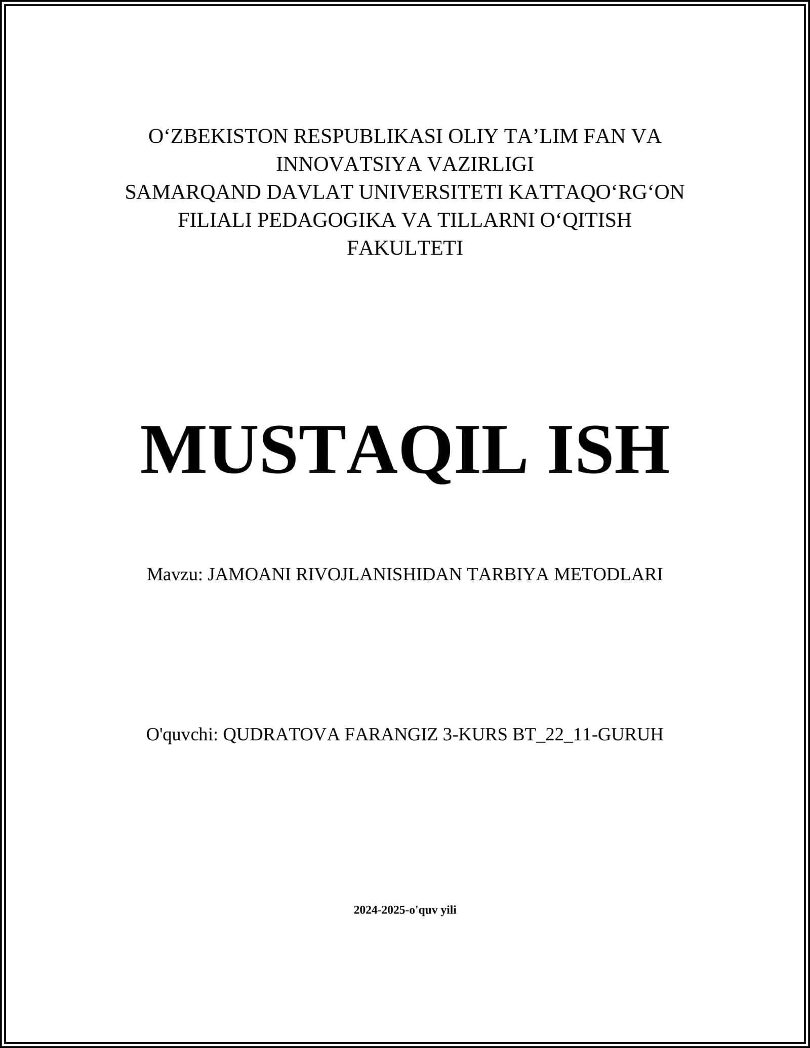 JAMOANI RIVOJLANISHIDAN TARBIYA METODLARI 1