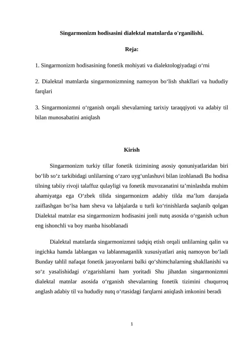 Singarmonizm hodisasini dialektal matnlarda o'rganilishi 1