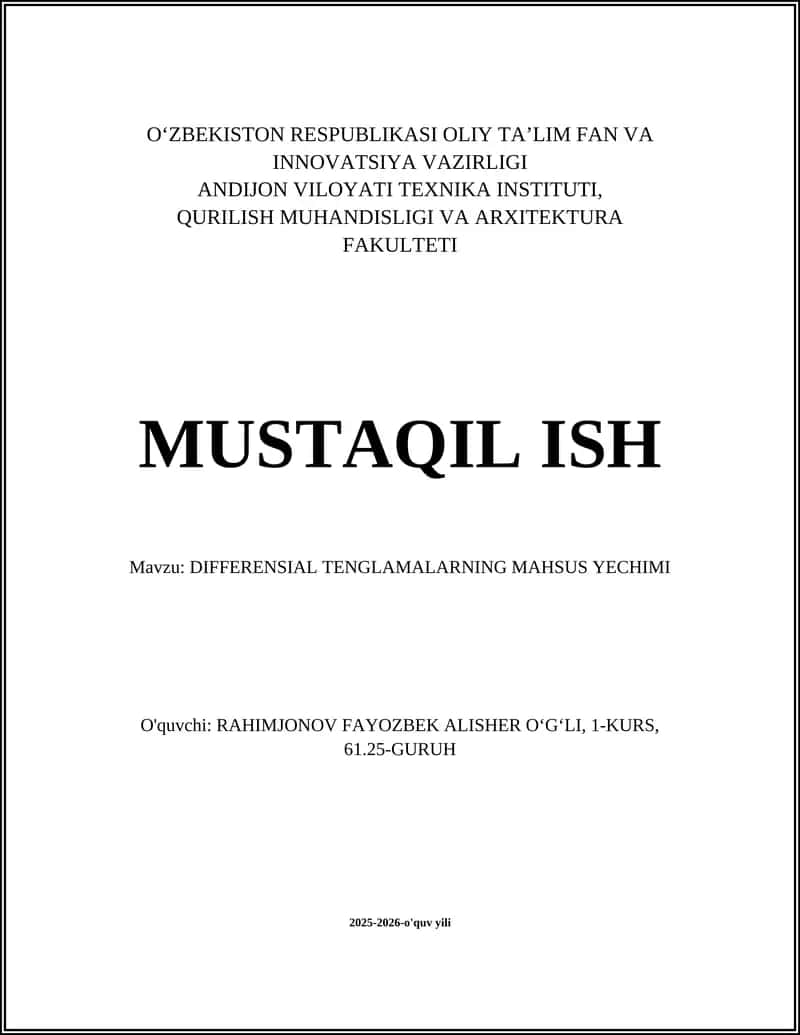 DIFFERENSIAL TENGLAMALARNING MAHSUS YECHIMI 1
