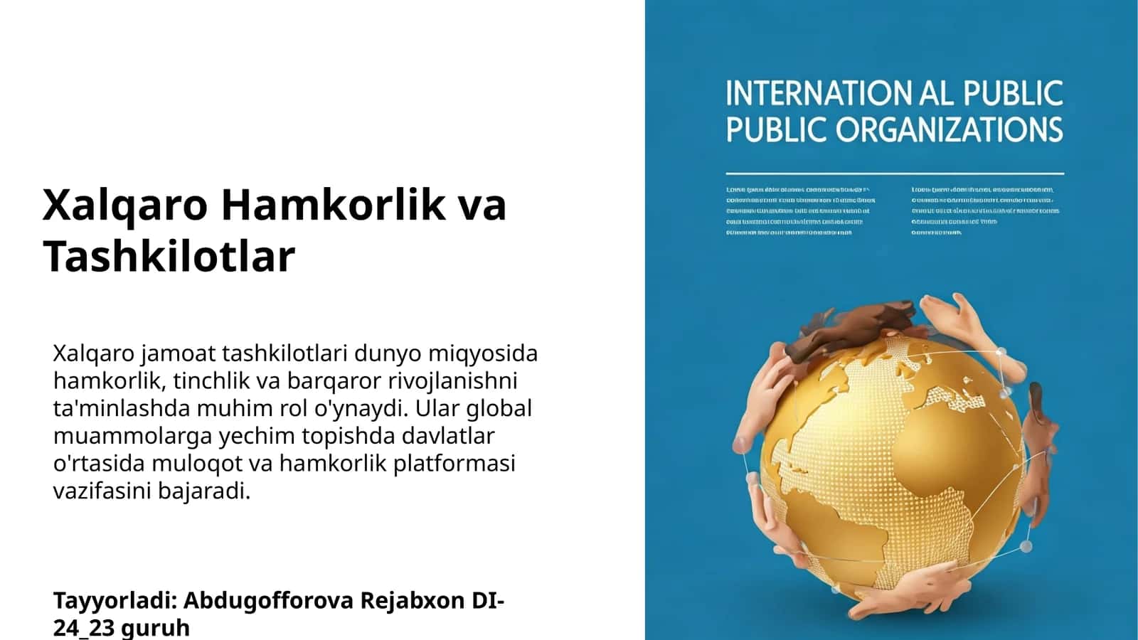 Xalqaro Hamkorlik va Tashkilotlar 1