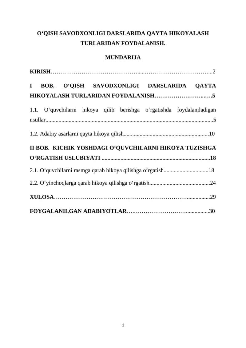 OʻQISH SAVODXONLIGI DARSLARIDA QAYTA HIKOYALASH TURLARIDAN FOYDALANISH 1