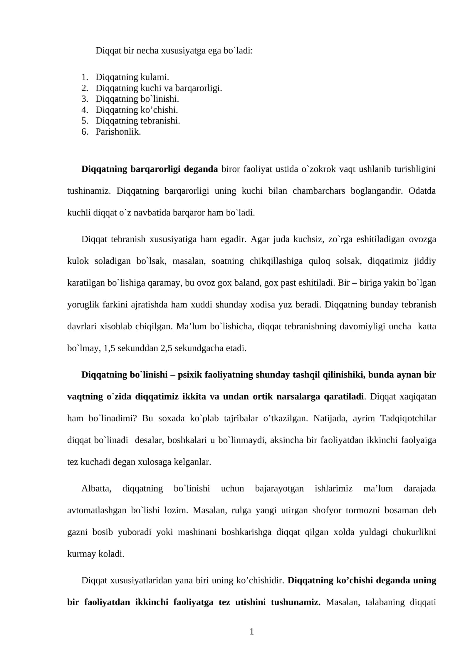 Diqqatning хususiyatlari 1