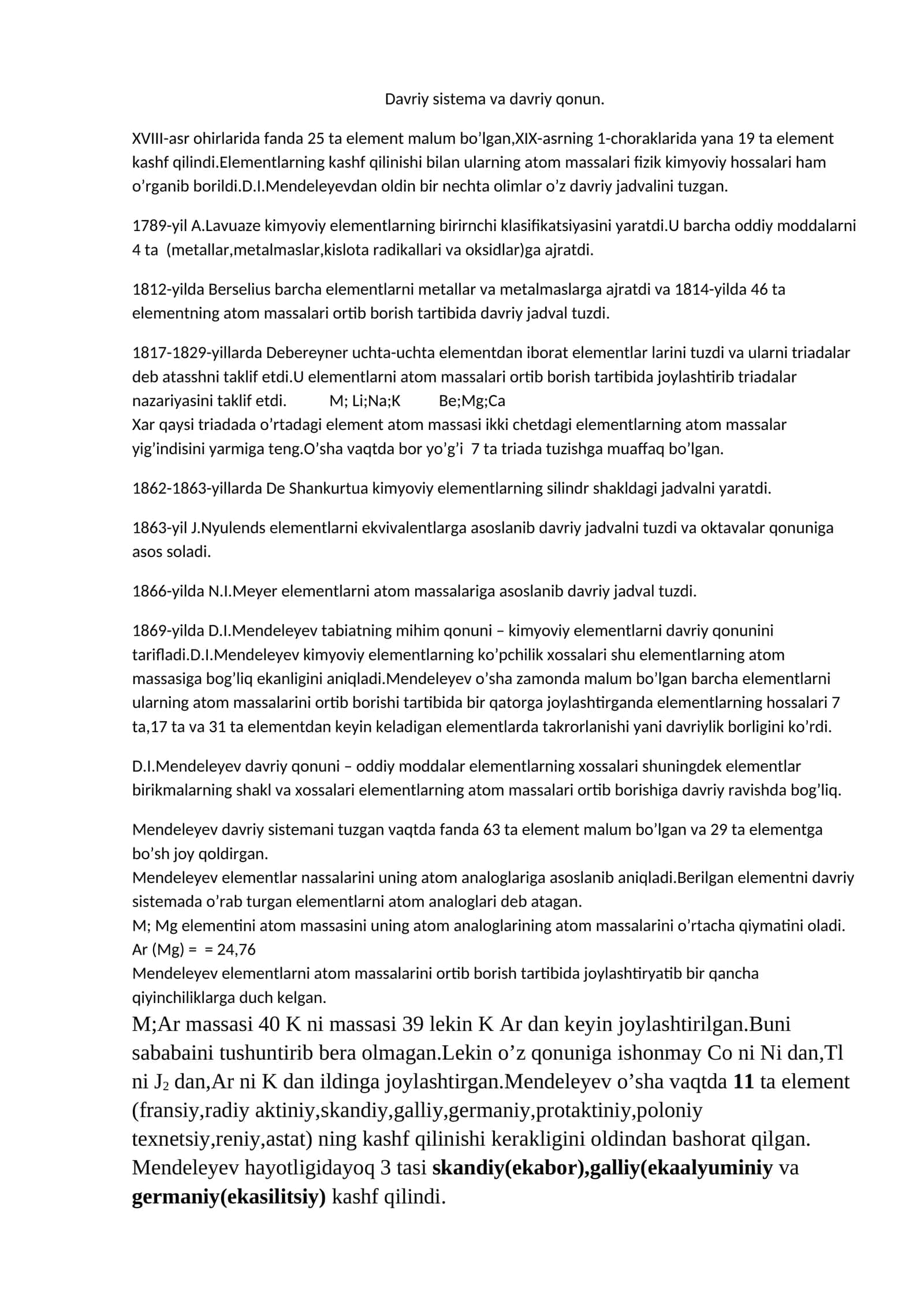 Davriy sistema va davriy qonun 1