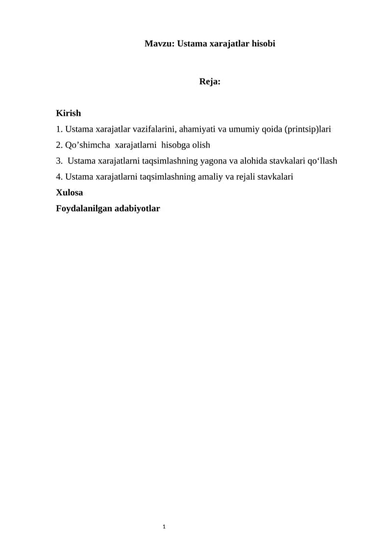Ustama xarajatlar hisobi 1