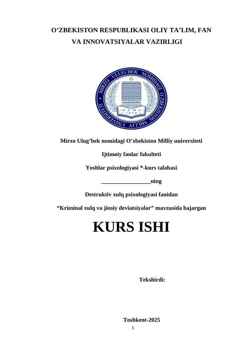 Kriminal xulq va jinsiy deviatsiyalar 1
