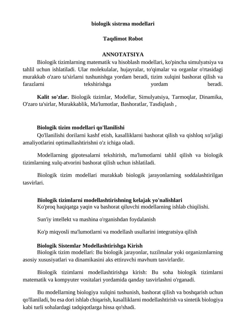 Biologik tizim modellari 1