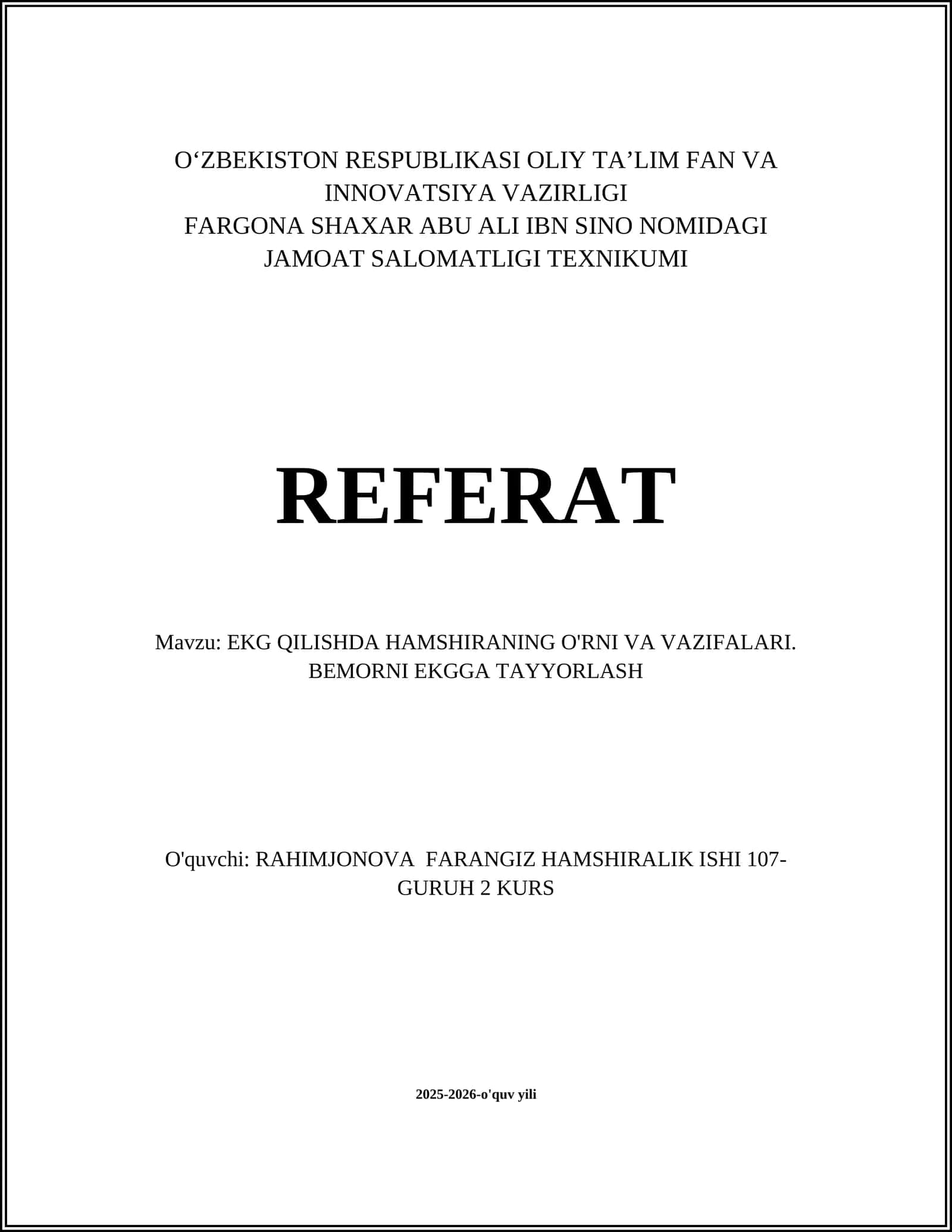 EKG Qilishda Hamshiraning o'rni va vazifalari 1