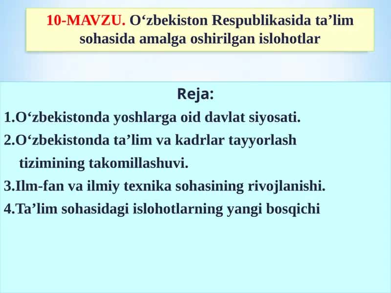 O‘zbekiston Respublikasi data’lim sohasida amalga oshirilgan islohotlar 1