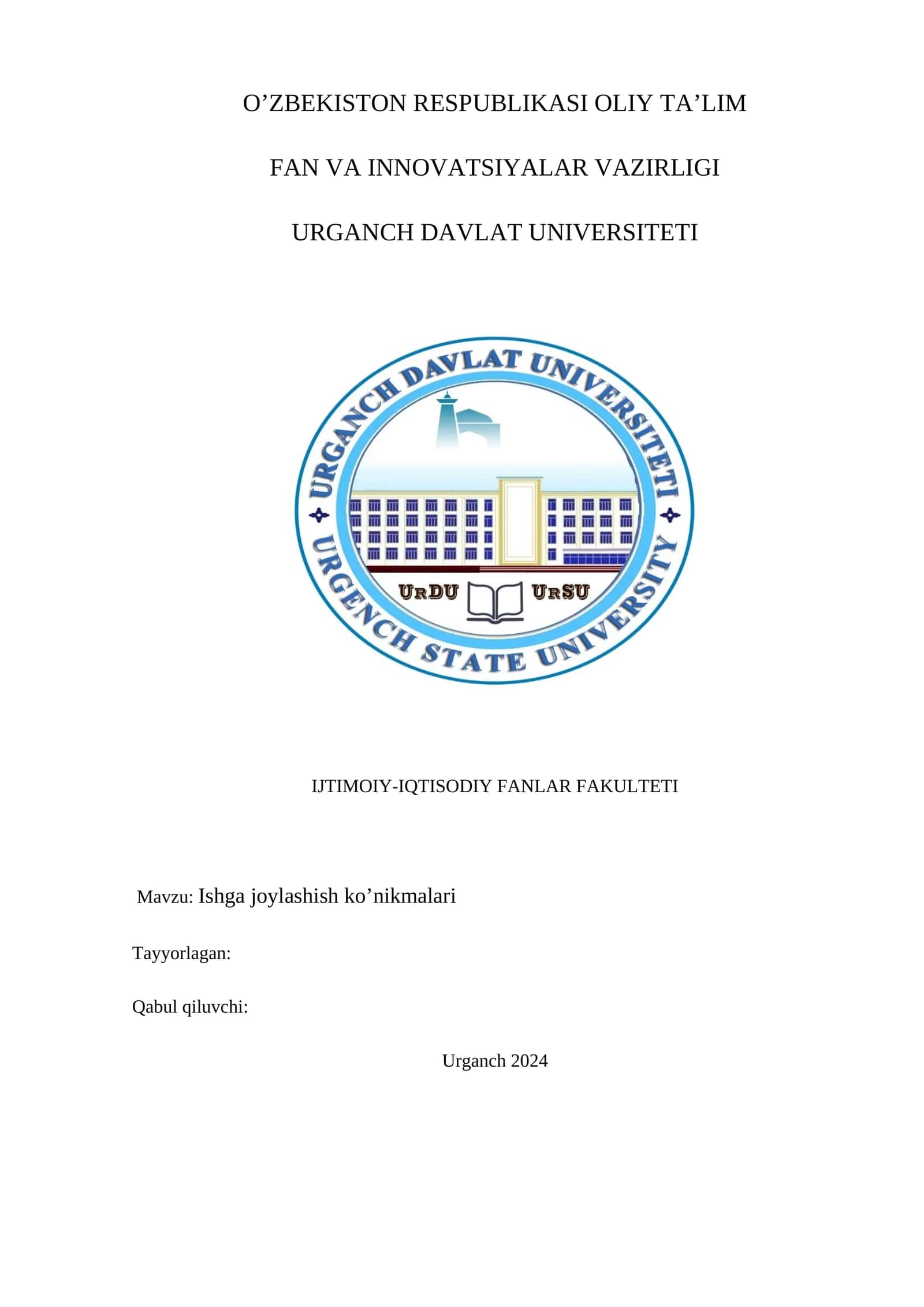 Ishga joylashish konikmalari 1