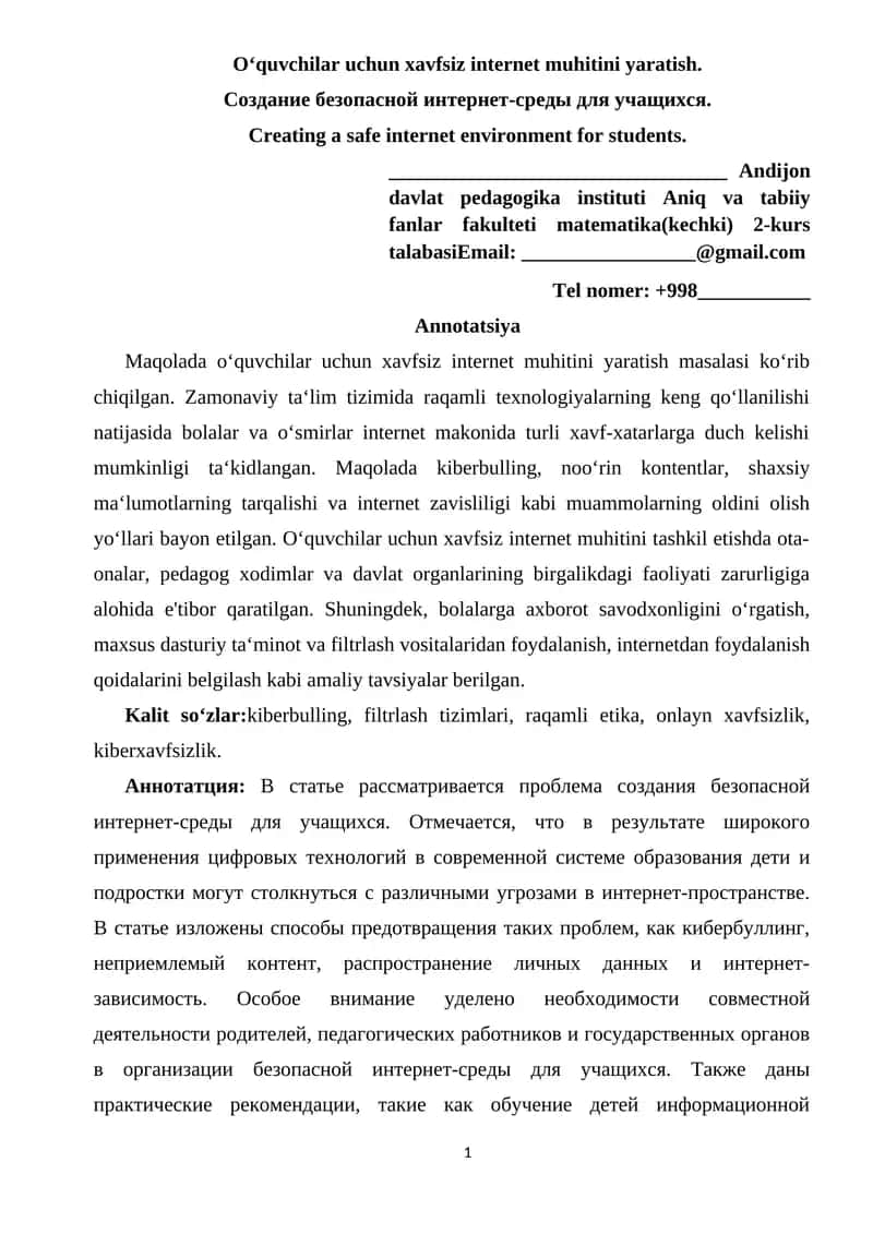 O'quvchilar uchun xavfsiz internet muhitini yaratish 1