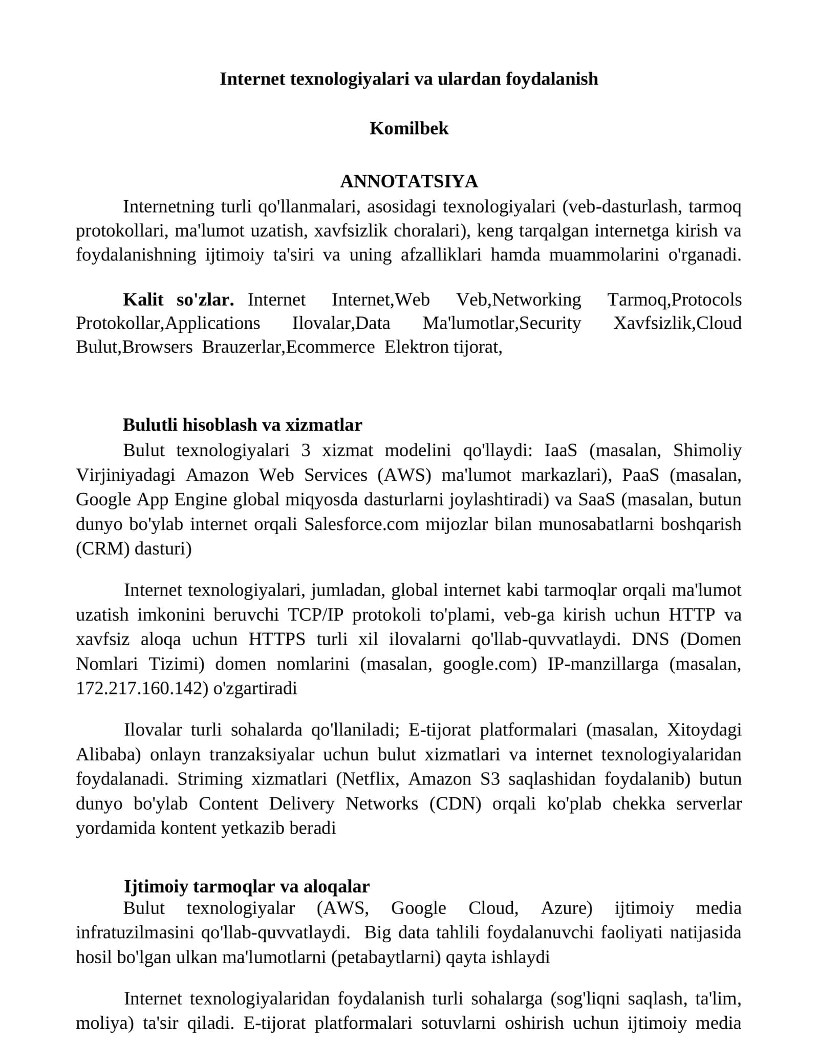 Internet texnologiyalari va ulardan foydalanish 1