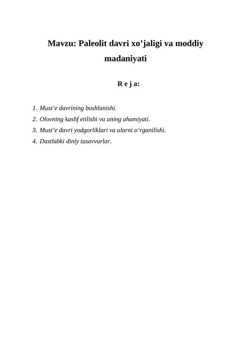 Paleolit davri xo’jaligi va moddiy madaniyati 1
