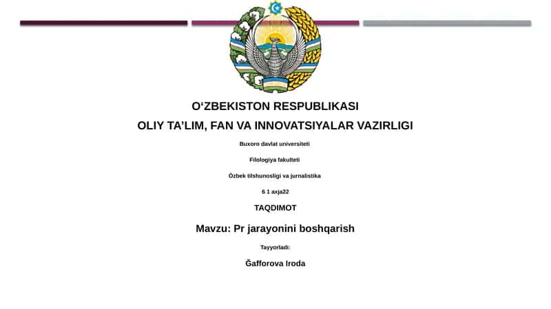 Pr jarayonini boshqarish 1