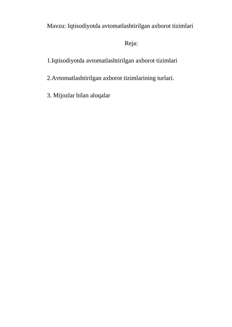 Iqtisodiyotda avtomatlashtirilgan axborot tizimlari 1