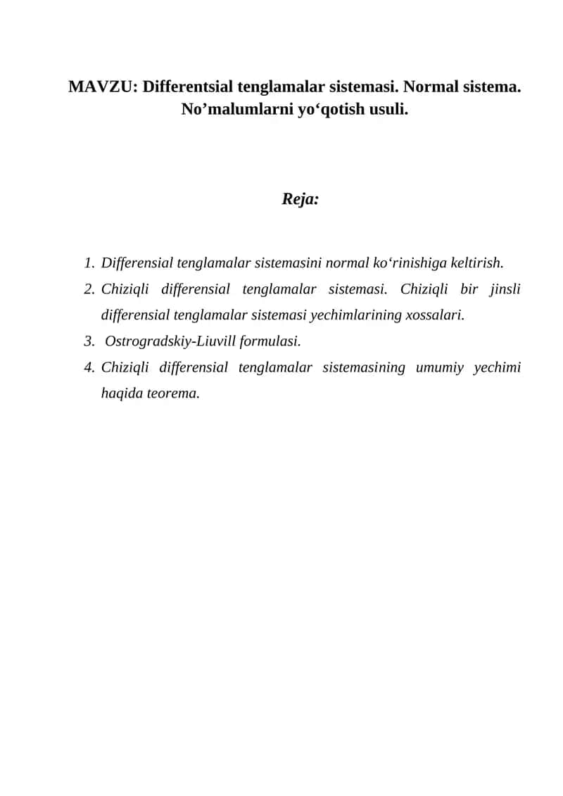 Differentsial tenglamalar sistemasi 1