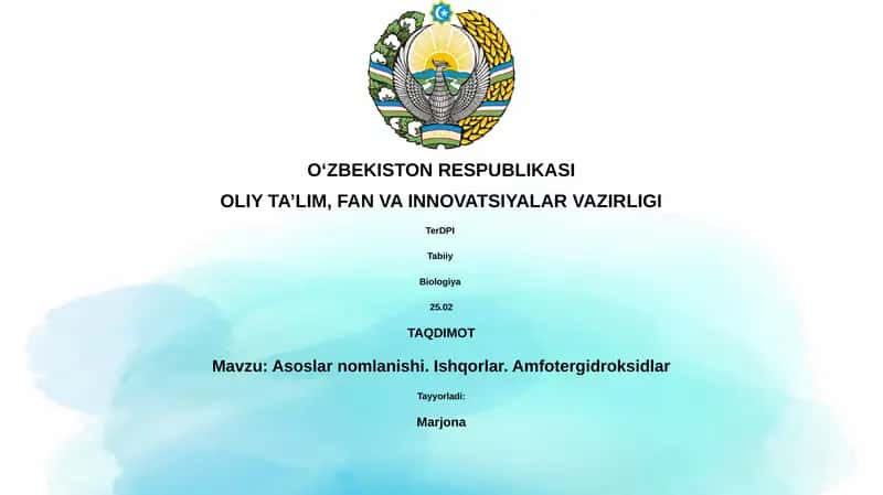 Asoslar, Ishqorlar va Amfoter Gidroksidlar 1