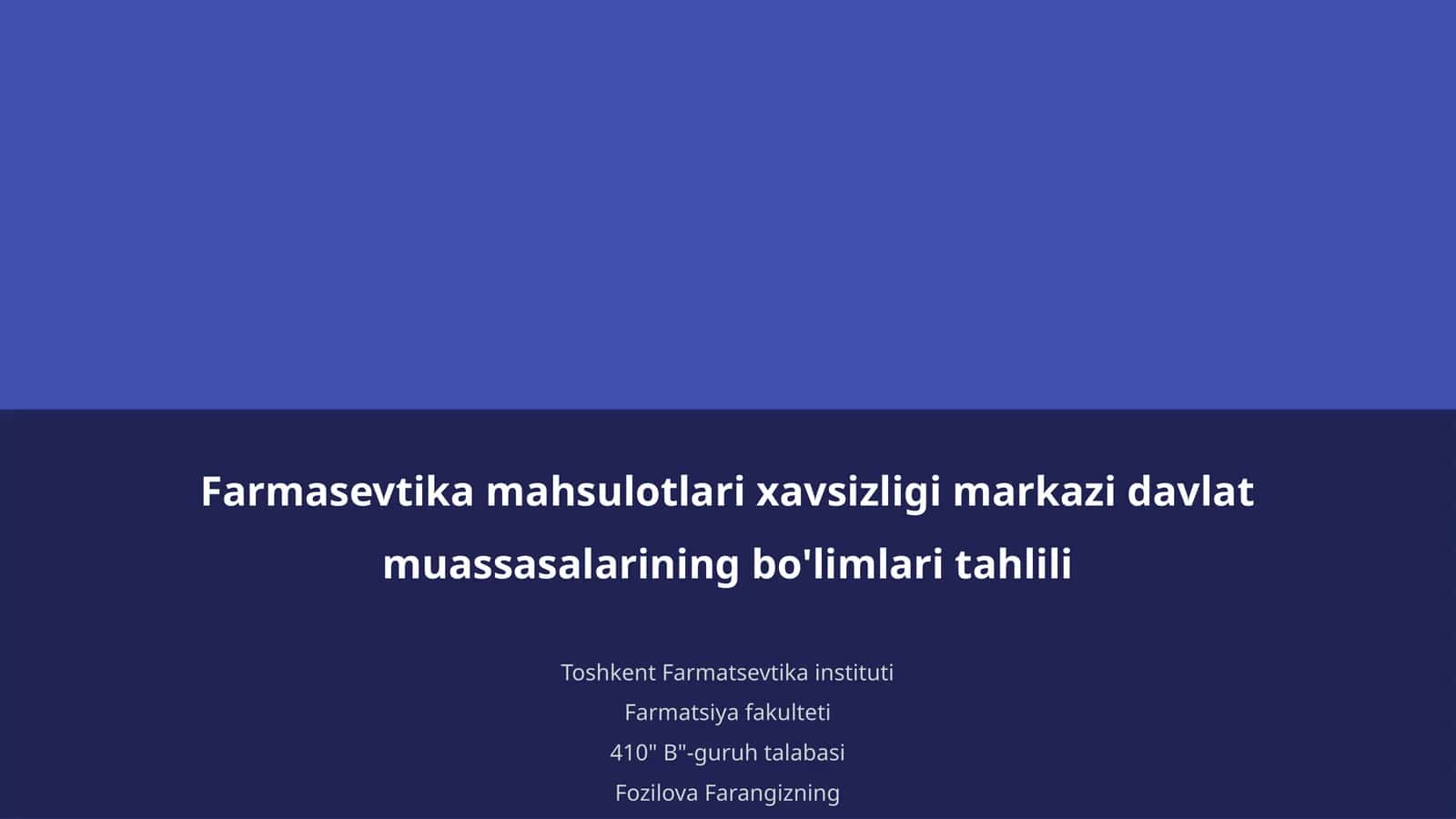 Farmasevtika mahsulotlari xavsizligi markazi davlat muassasalarining bo'limlari tahlili 1