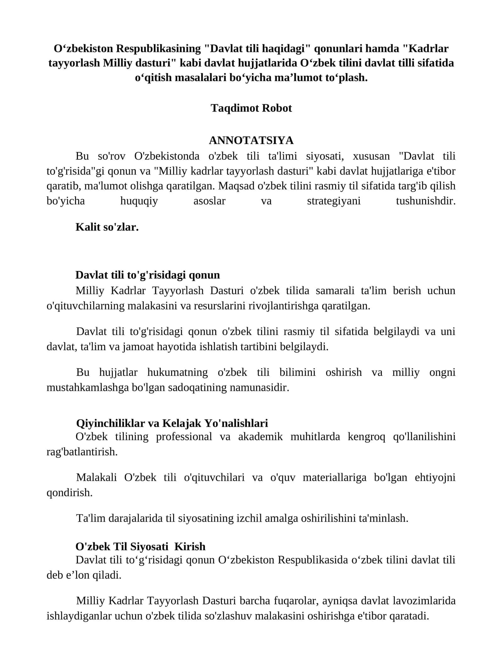 Davlat Tili Haqida Ma'lumotlar 1