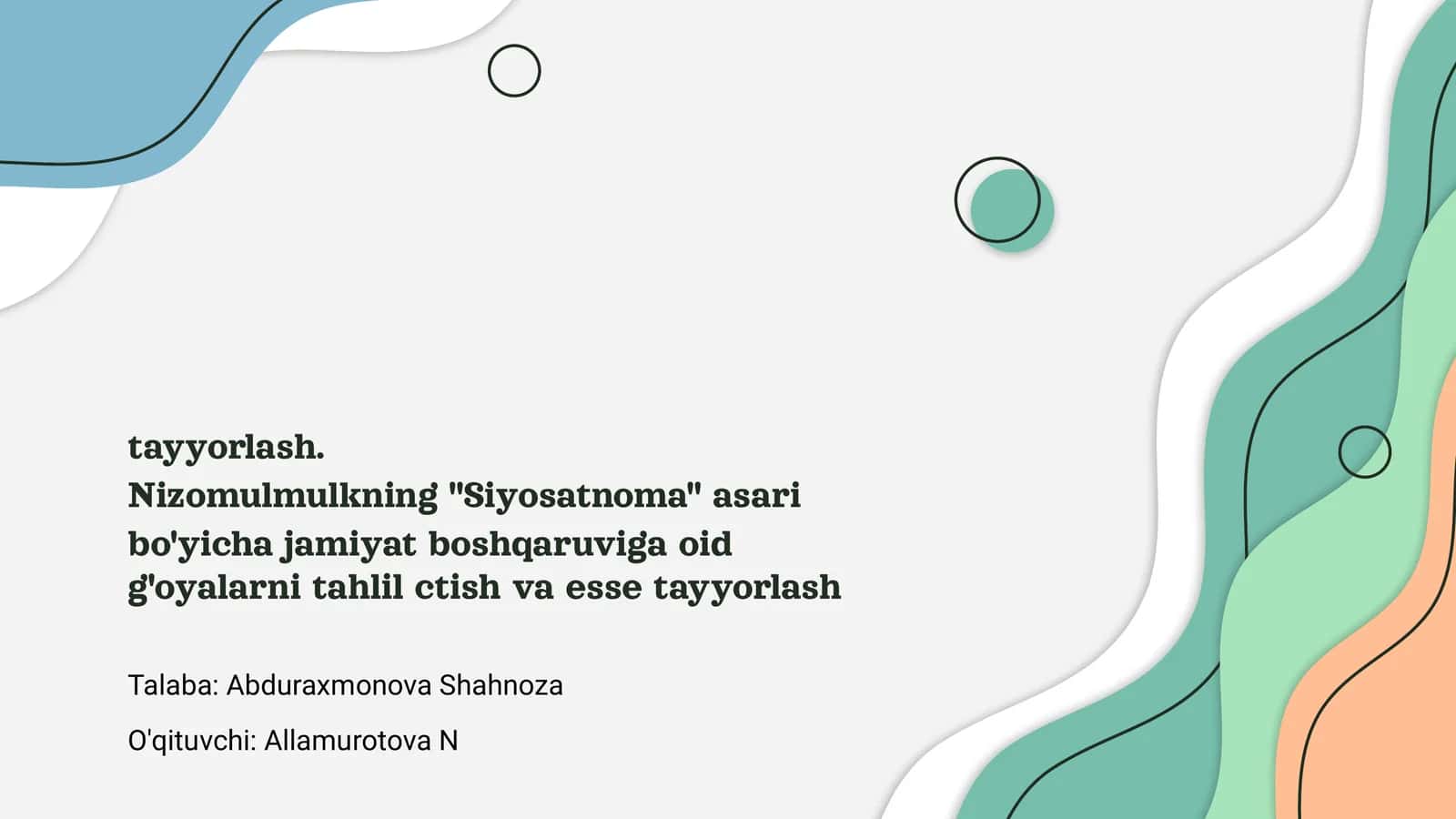 Nizomulmulkning Siyosatnoma asari 1