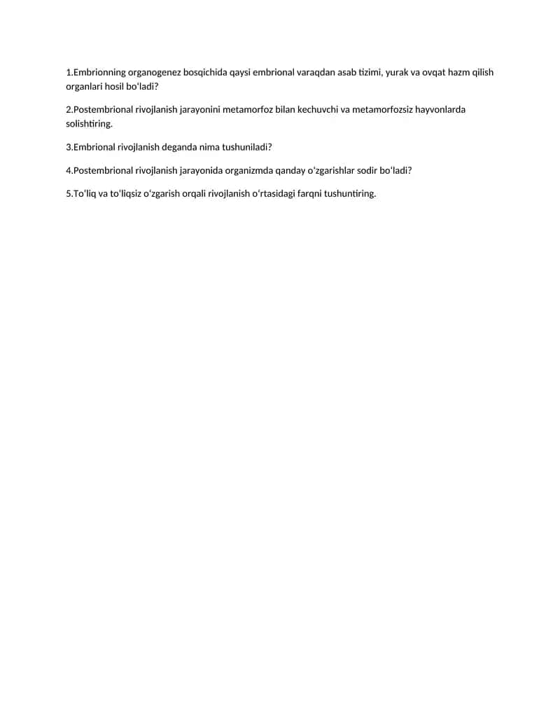 Embrionning organogenez bosqichida 1