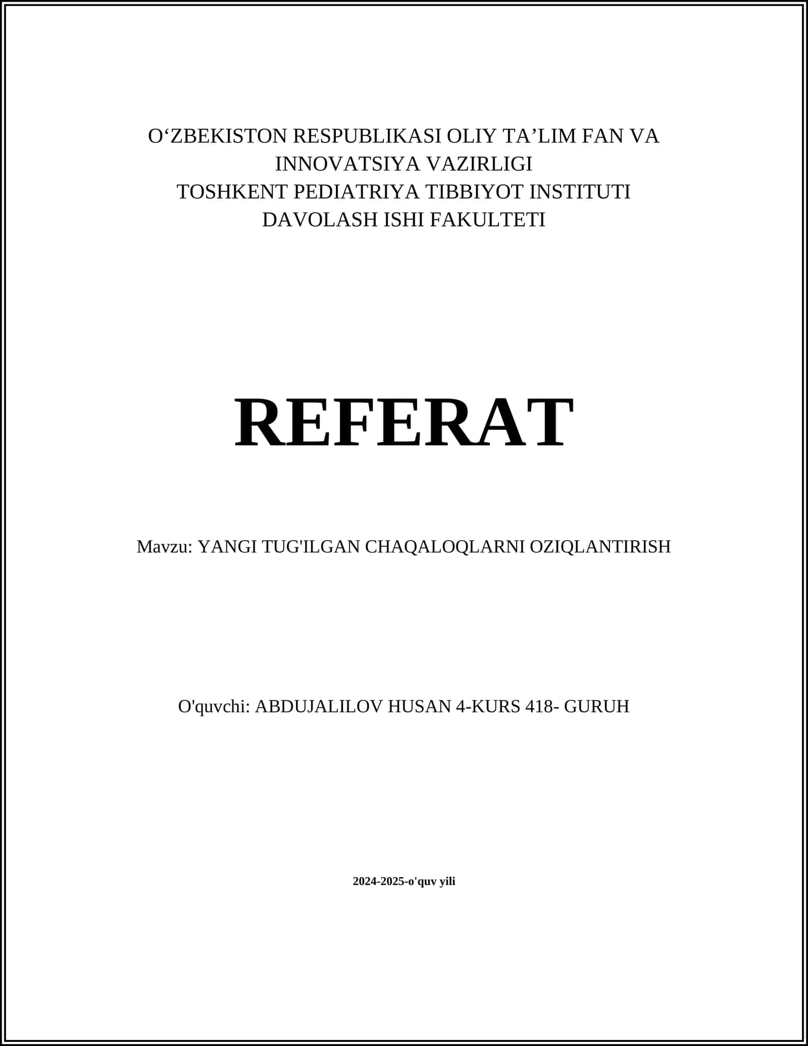 YANGI TUG'ILGAN CHAQALOQLARNI OZIQLANTIRISH 1