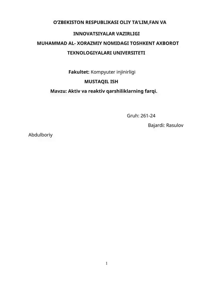 Aktiv va reaktiv qarshiliklarning farqi