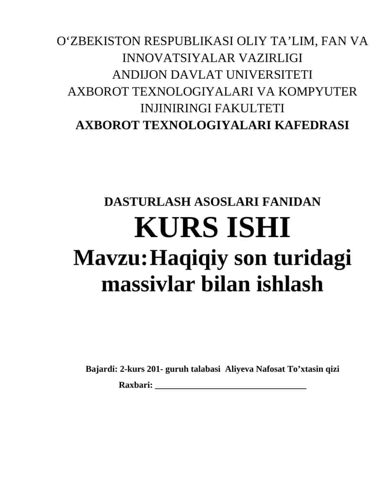Haqiqiy son turidagi massivlar bilan ishlash 1