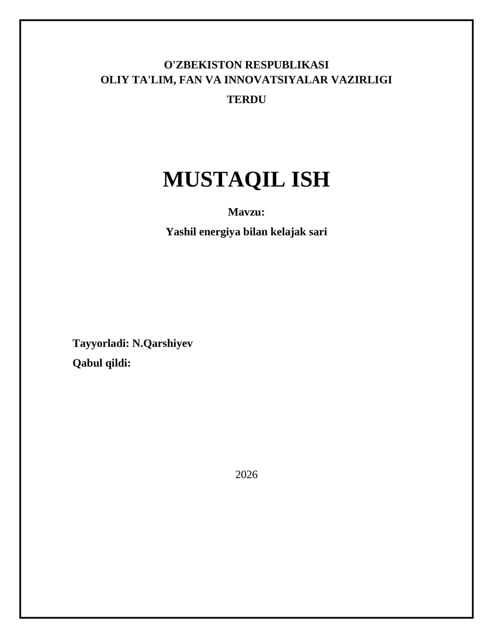 Yashil energiya bilan kelajak sari 1
