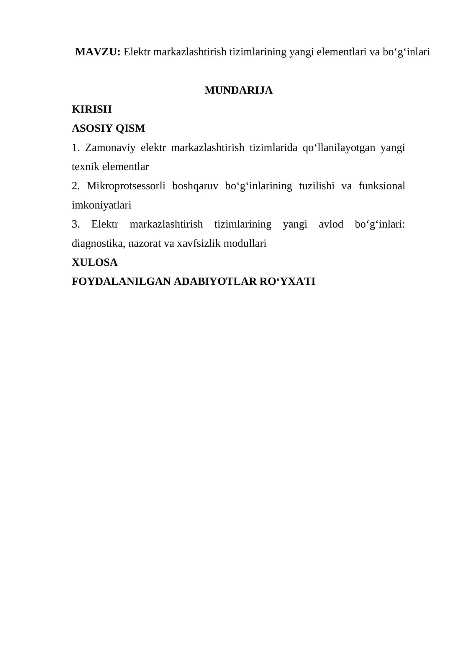 Elektr markazlashtirish tizimlarining yangi elementlari va bo‘g‘inlari 1