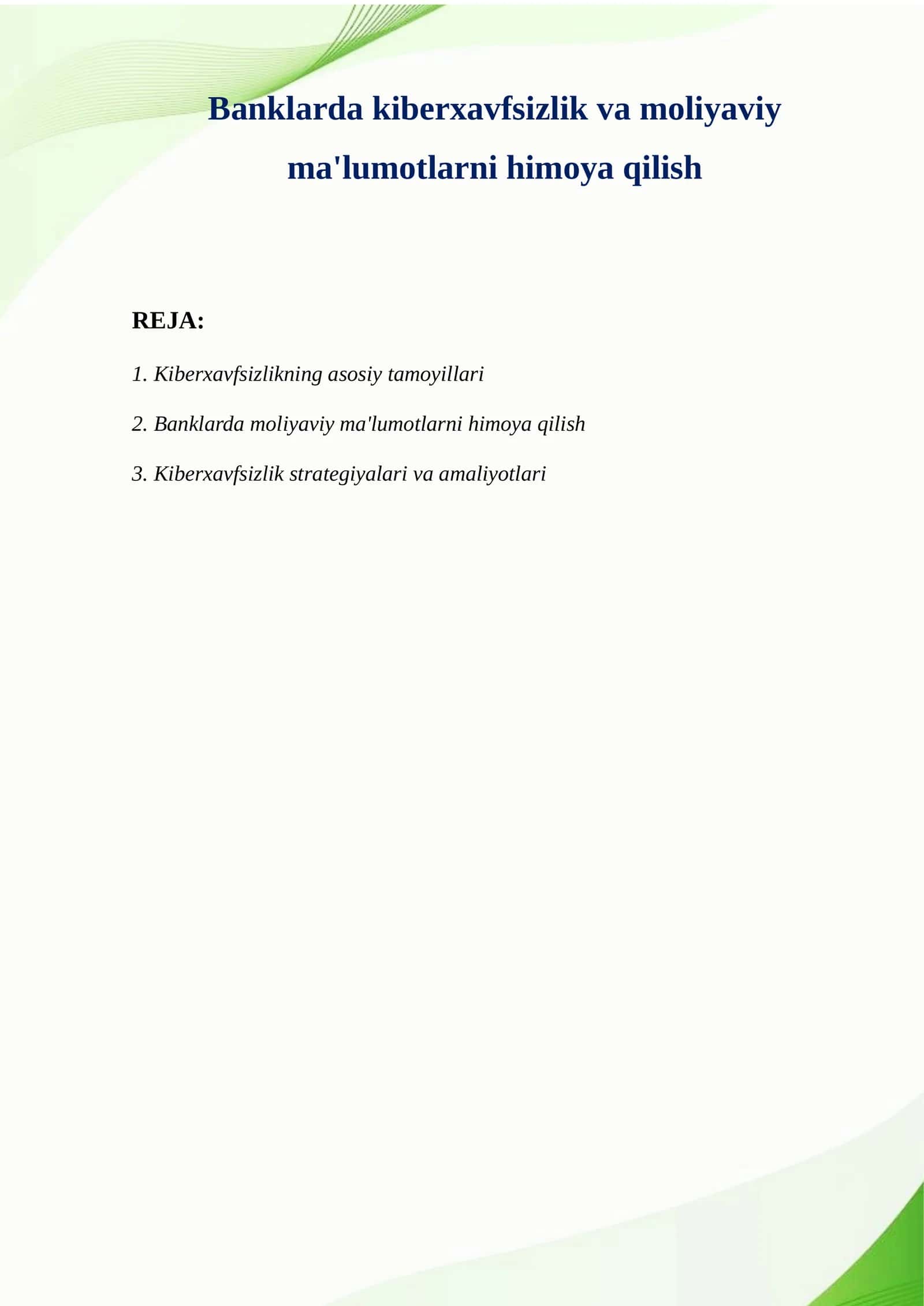 Banklarda kiberxavfsizlik va moliyaviy ma'lumotlarni himoya qilish 1