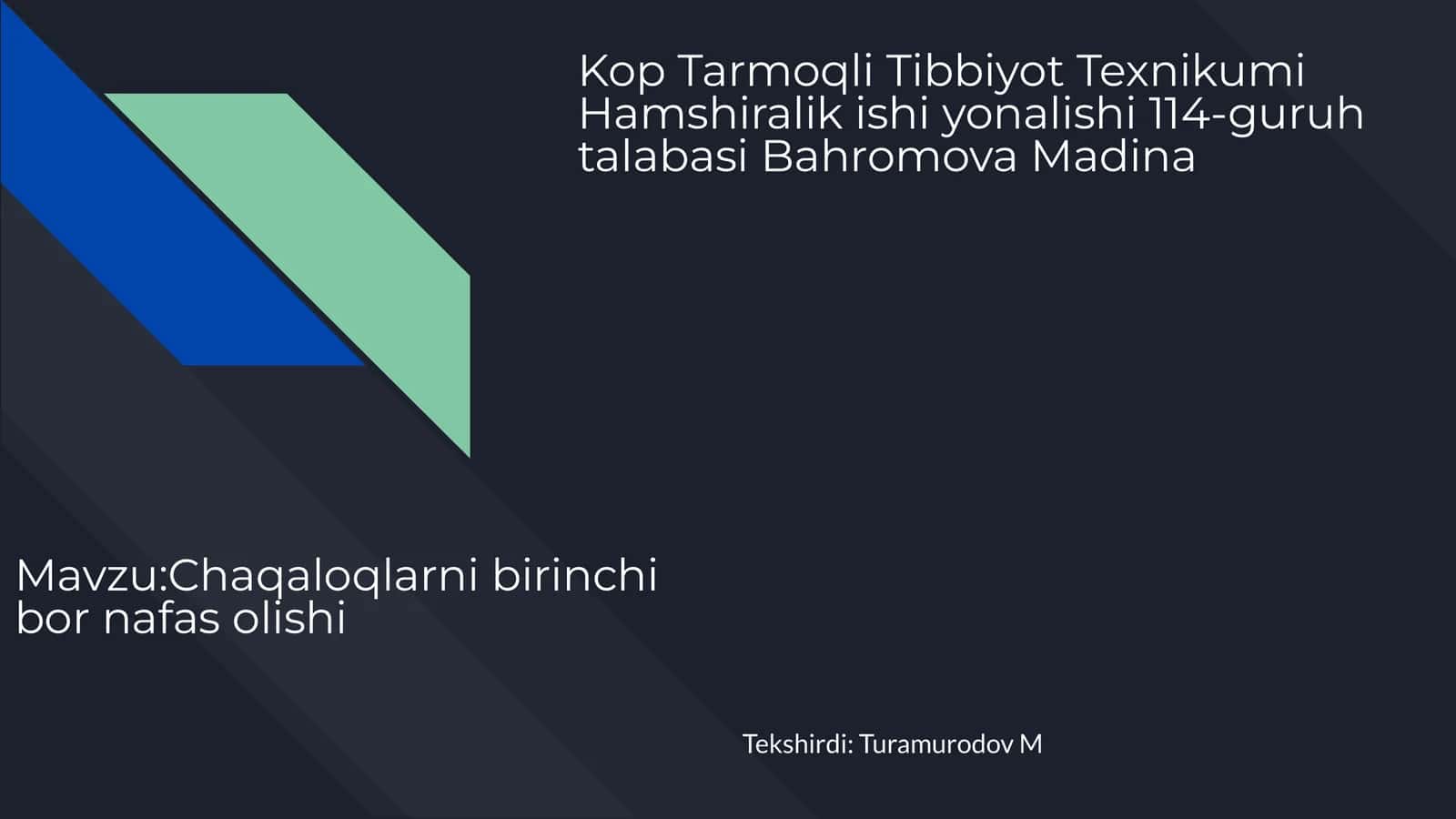 Kop Tarmoqli Tibbiyot Texnikumi Hamshiralik ishi yonalishi 114-guruh talabasi Bahromova Madina 1