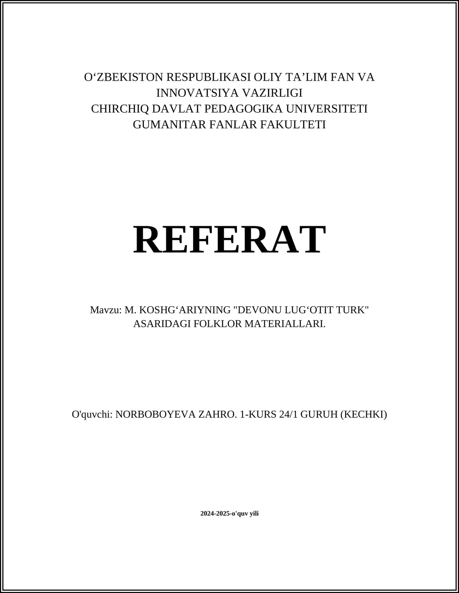 M. KOSHGʻARIYNING "DEVONU LUGʻOTIT TURK" ASARIDAGI FOLKLOR MATERIALLARI 1