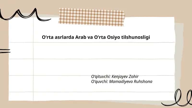 Oʻrta asrlarda Arab va Oʻrta Osiyo tilshunosligi 1