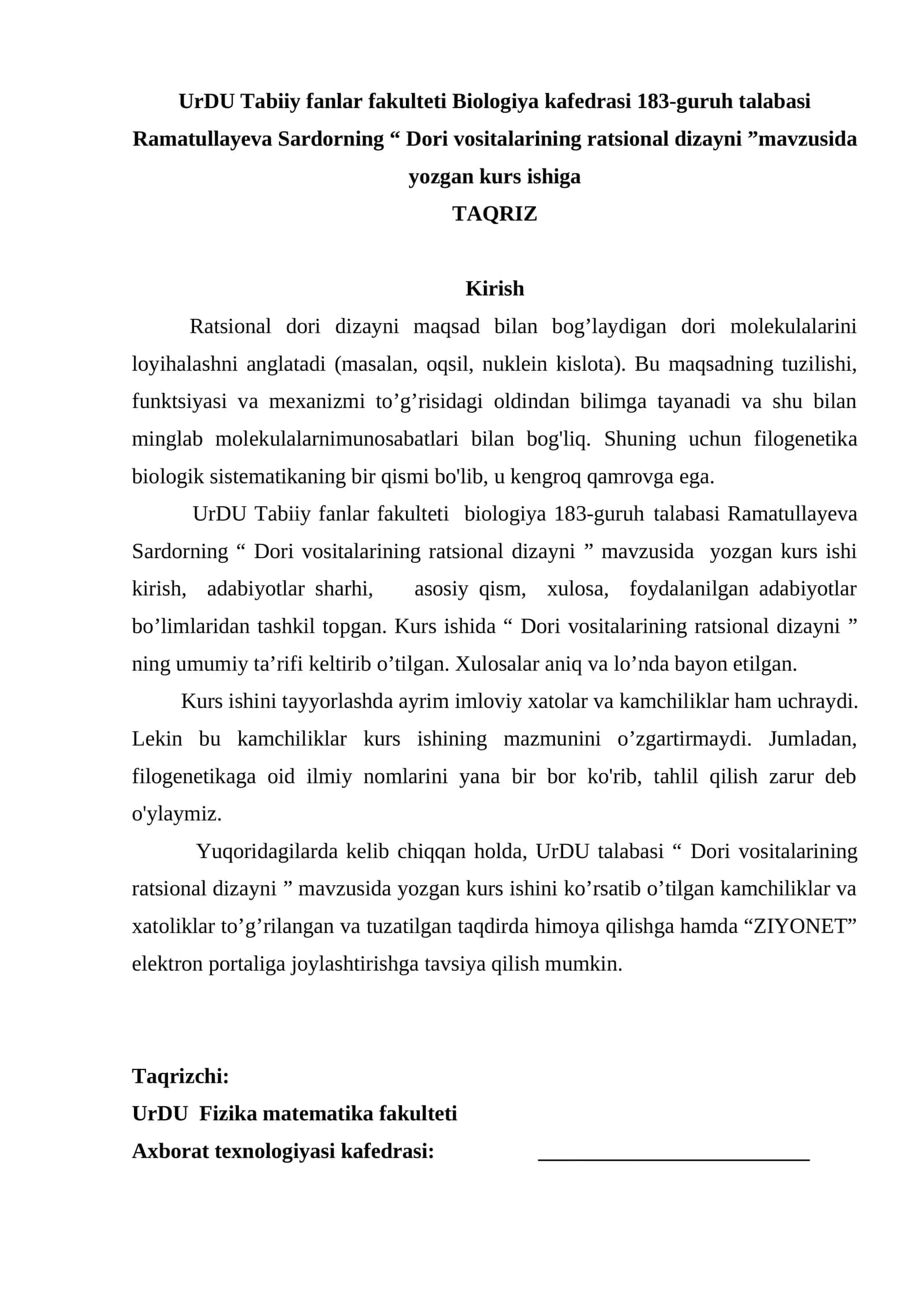 Dori vositalarining ratsional dizayni 1