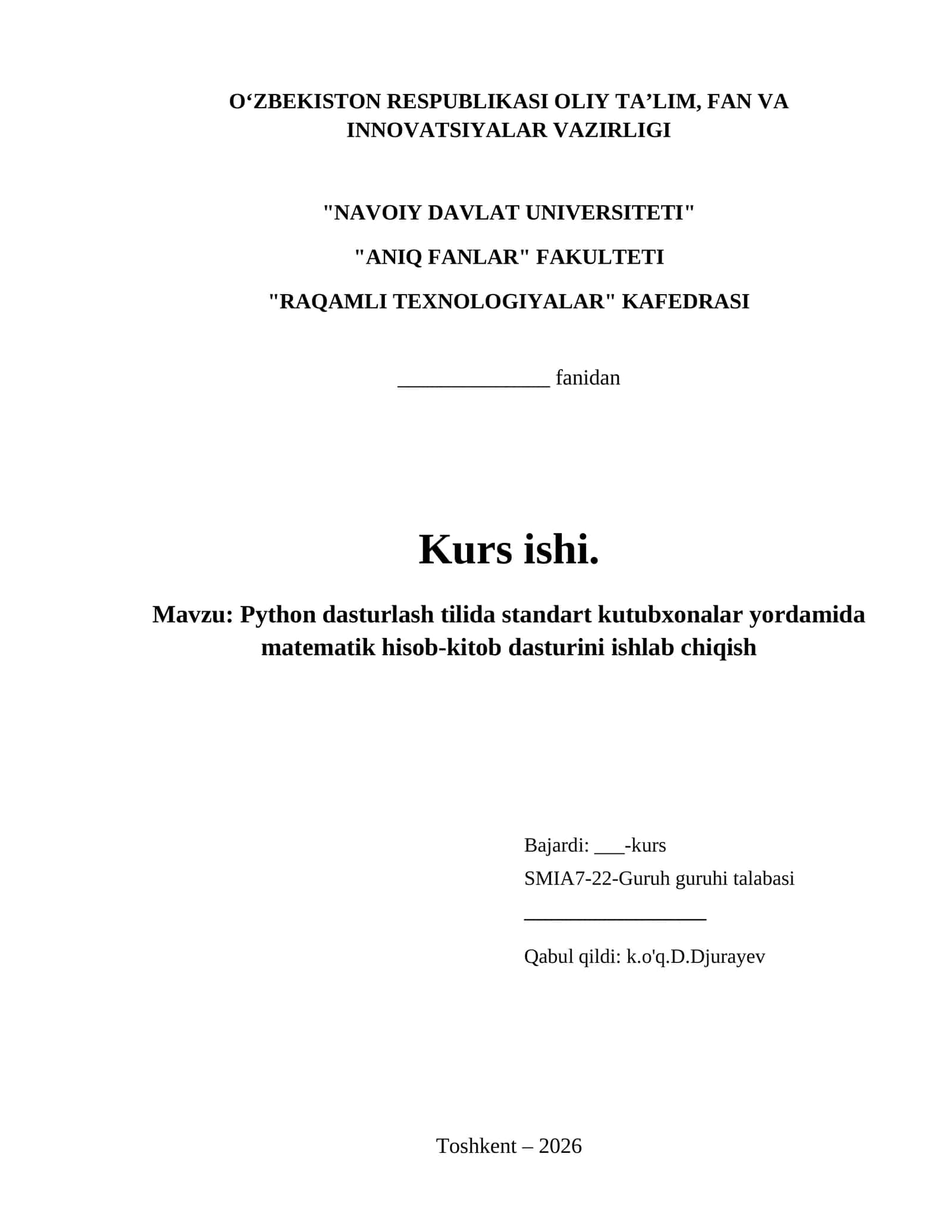 Python dasturlash tilida standart kutubxonalar yordamida matematik hisob-kitob dasturini ishlab chiqish 1
