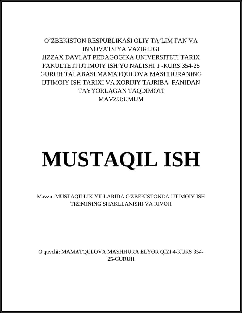 MUSTAQIL ISH 1