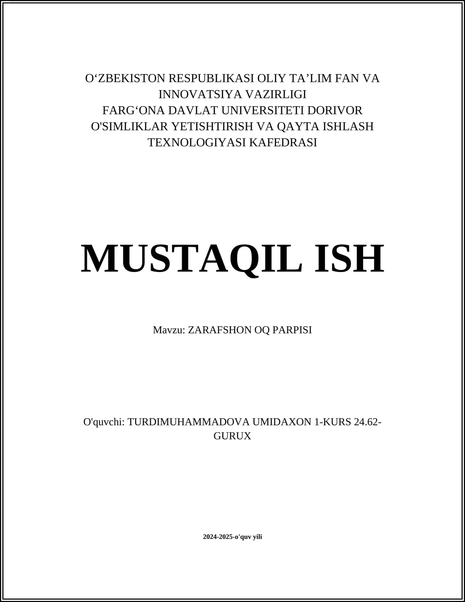 Zarafshon Oq Parpisi 1