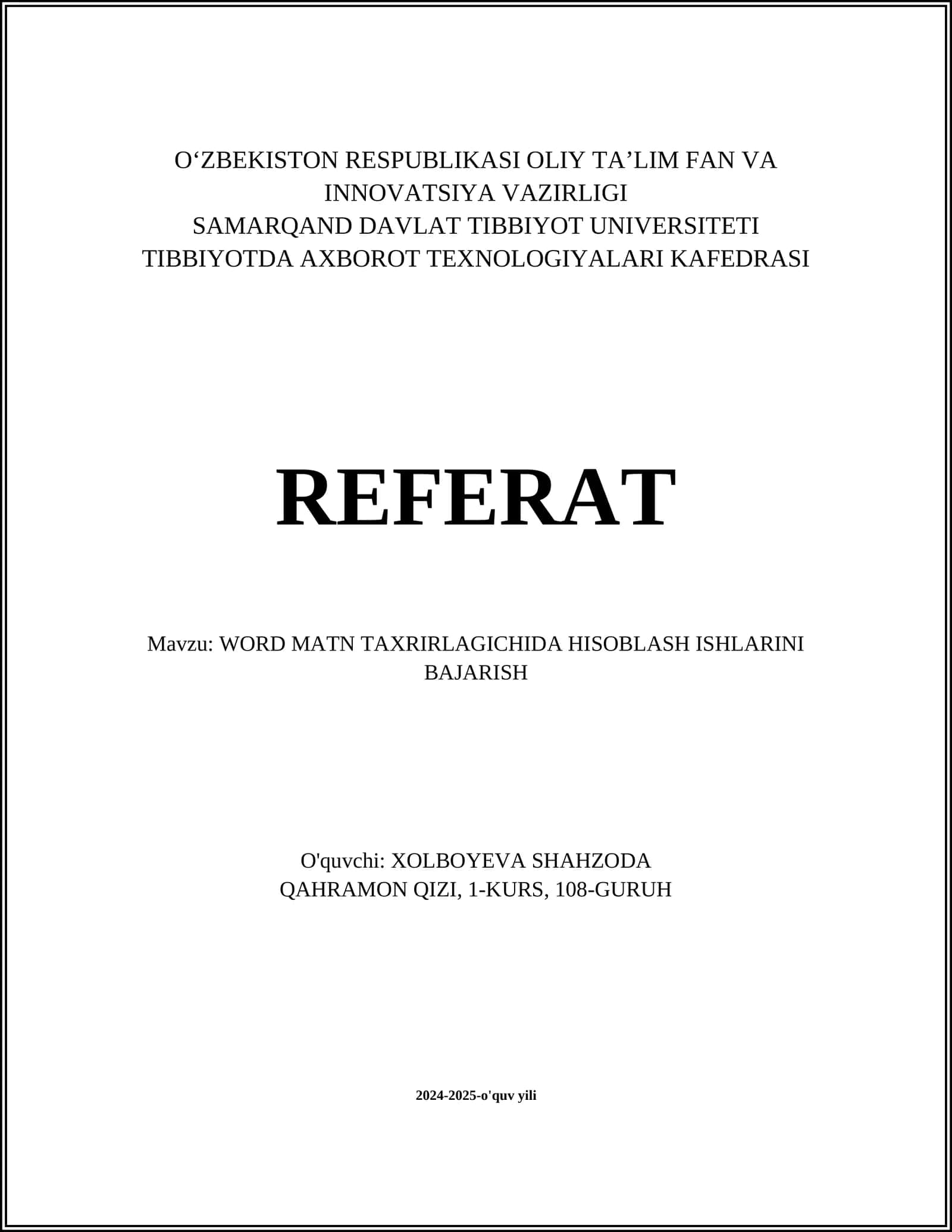 WORD MATN TAXRIRLAGICHIDA HISOBLASH ISHLARINI BAJARISH 1