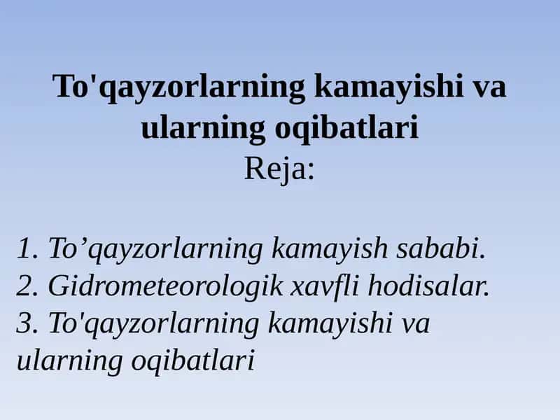 To'qayzorlarning kamayish vaulari 1