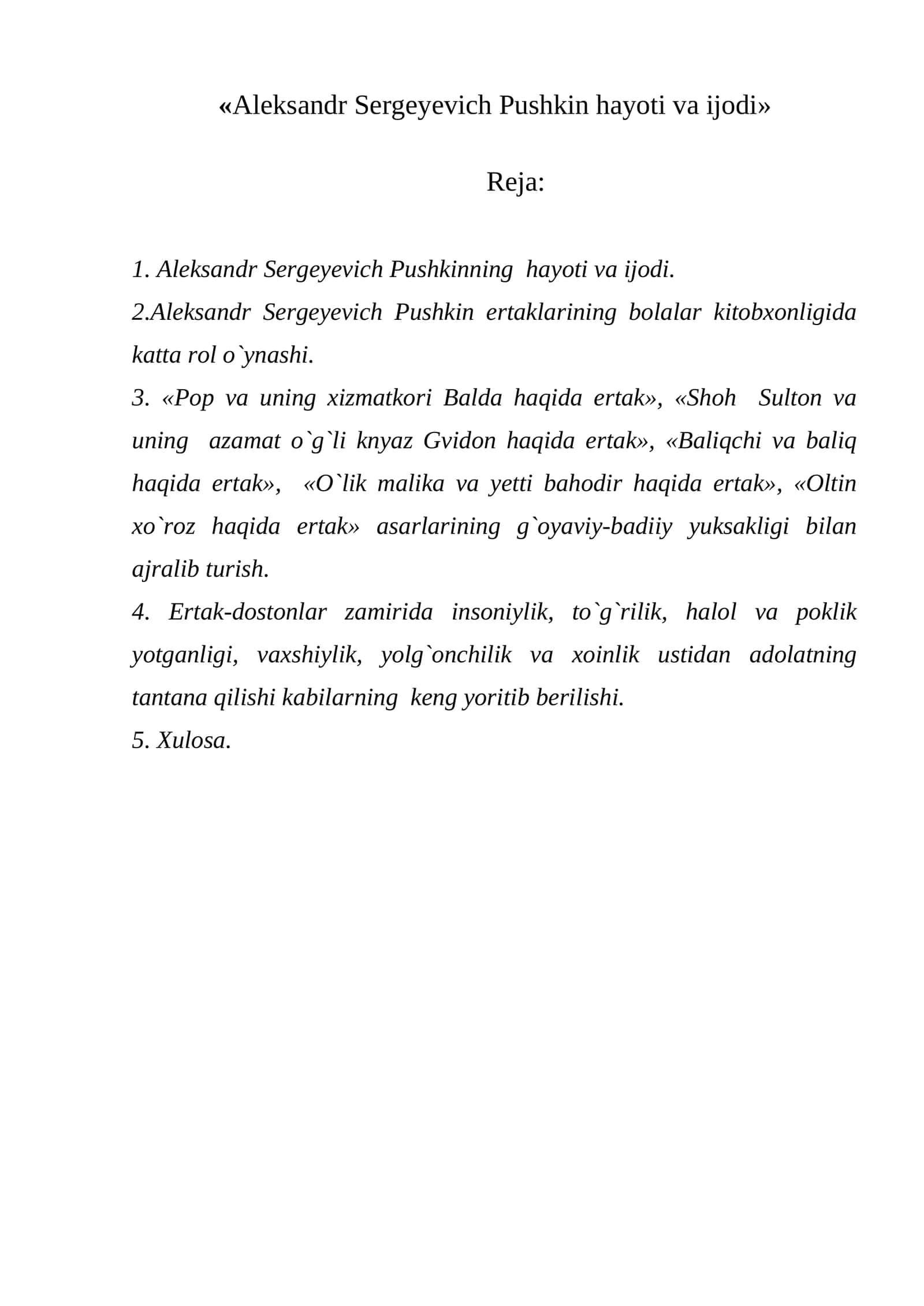 Aleksandr Sergeyevich Pushkin hayoti va ijodi 1