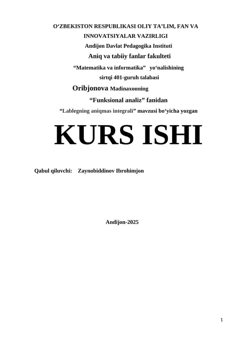 Lablegning aniqmas integrali 1
