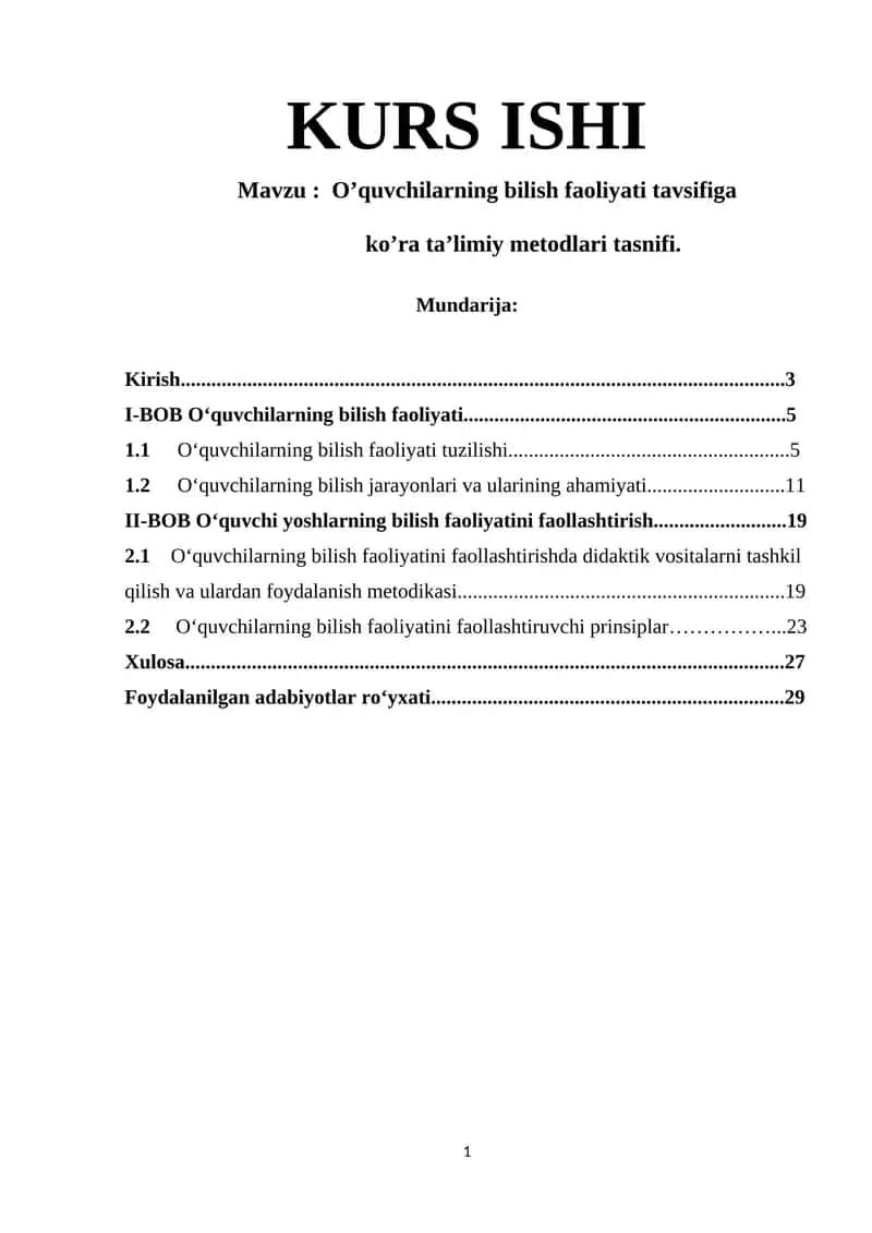 O'quvchilarning bilish faoliyati tavsifi 1