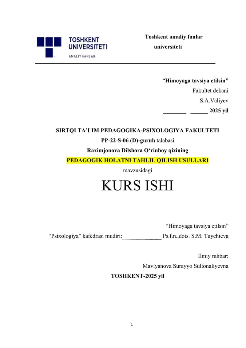 PEDAGOGIK HOLATNI TAHLIL QILISH USULLARI 1