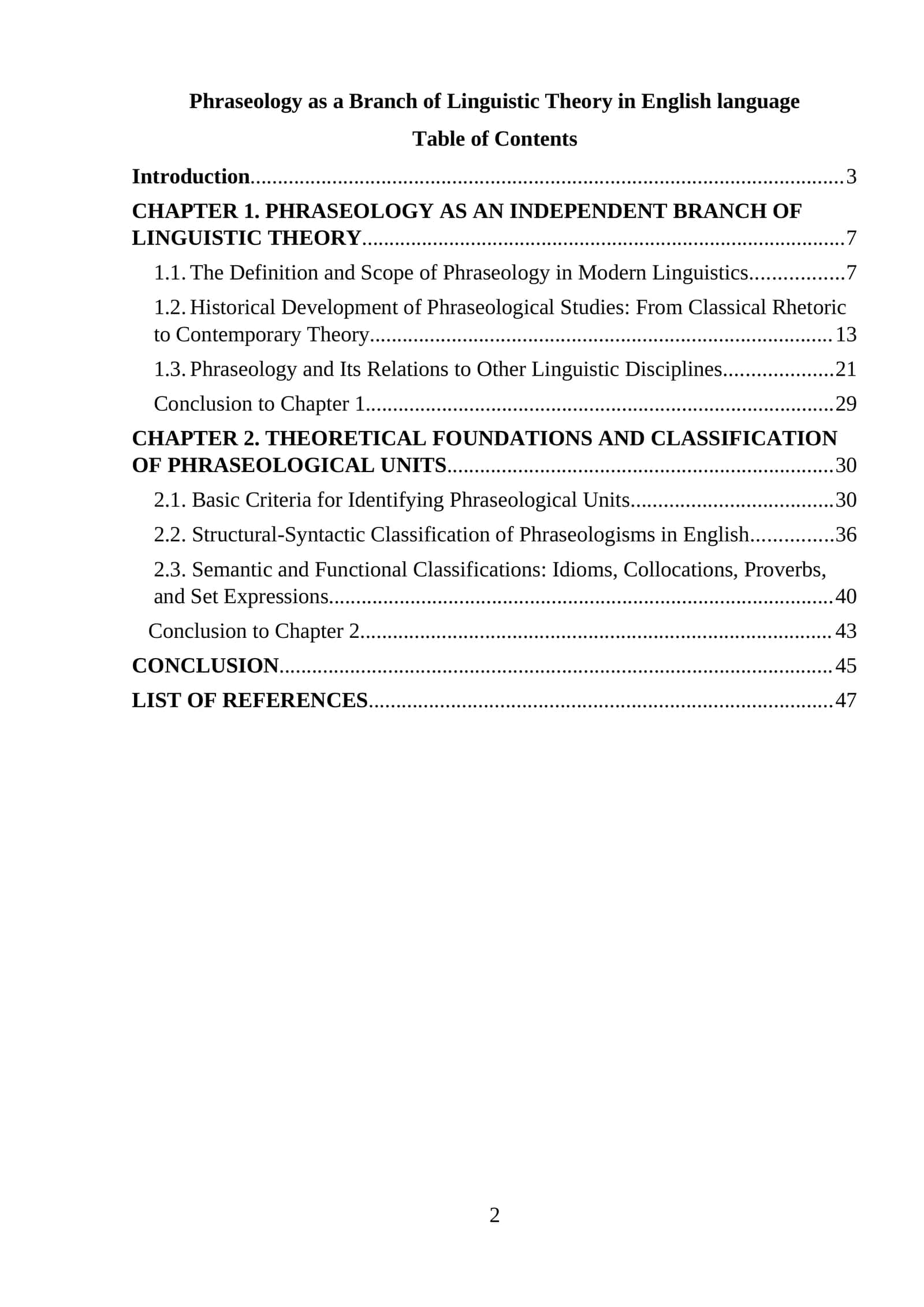 Phraseology as a Branch of Linguistic Theory in English language 1