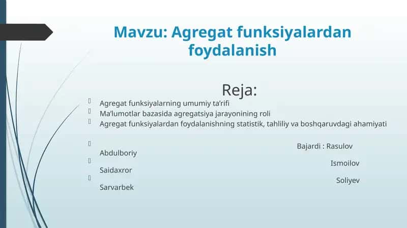 Agregat funksiyalardan foydalanish 1