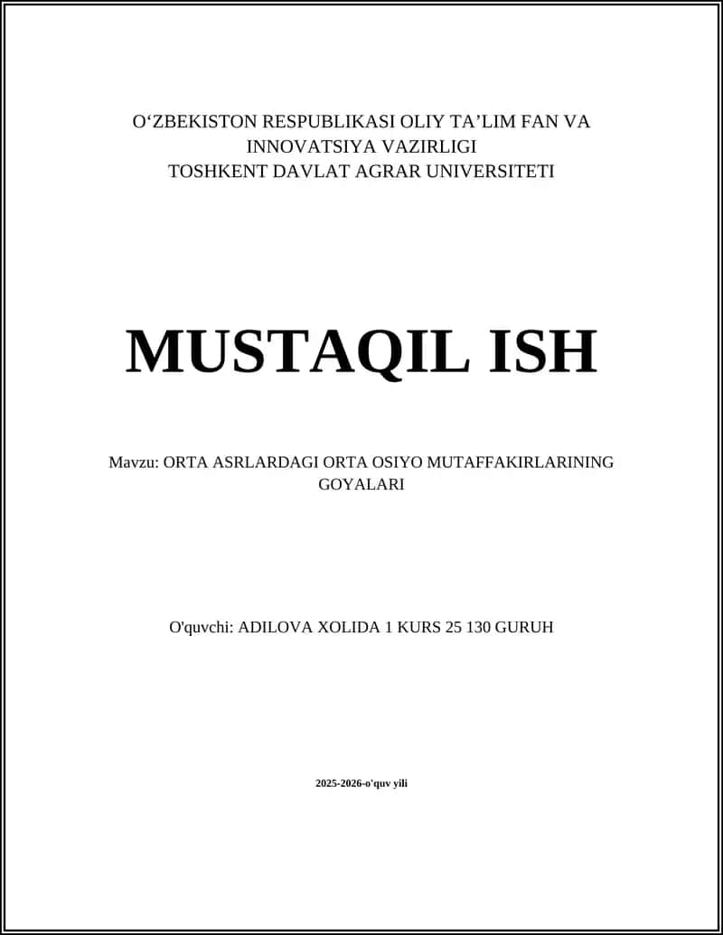 ORTA ASRLARDAGI ORTA OSIYO MUTAFFAKIRLARINING GOYALARI 1
